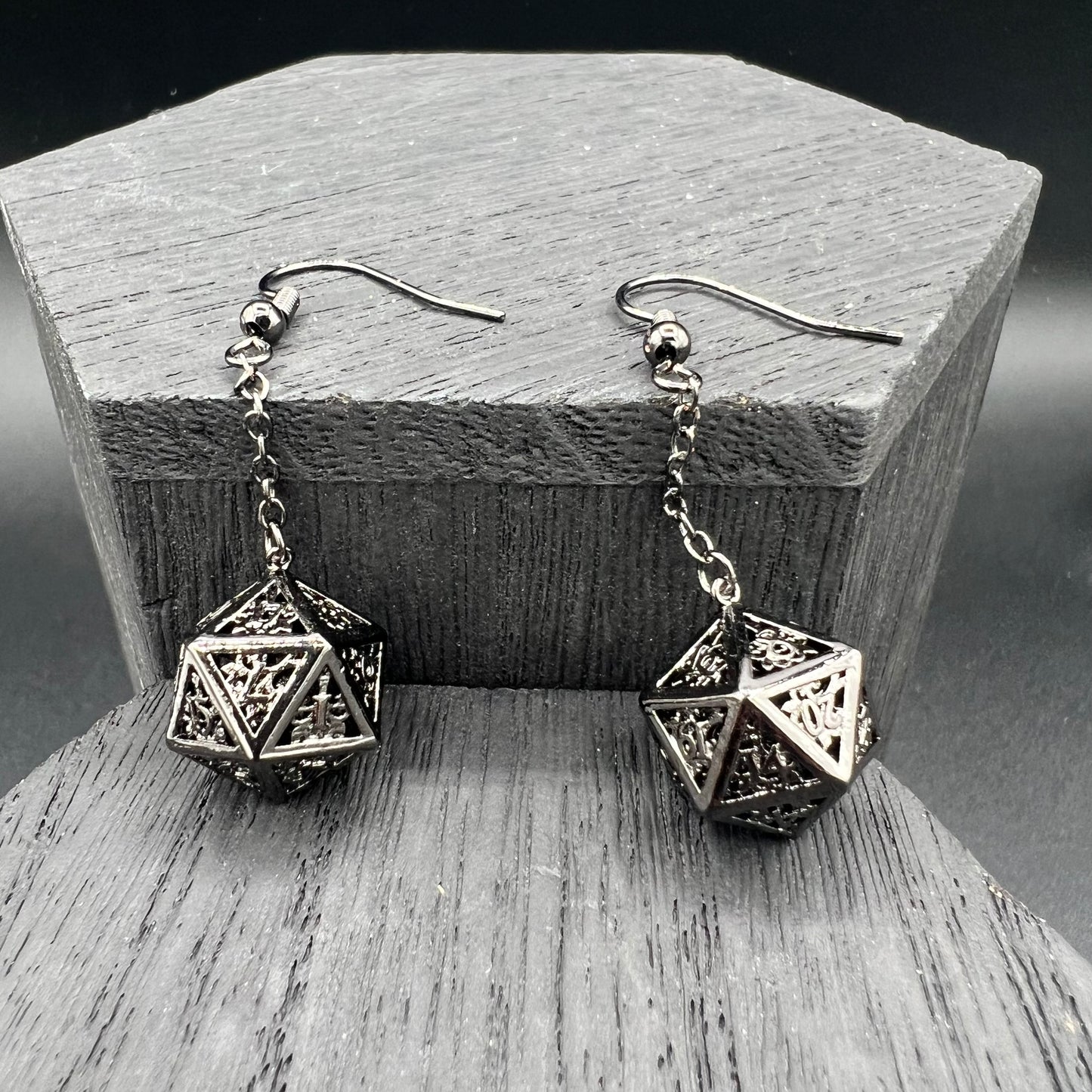 Gunmetal D20 Earrings