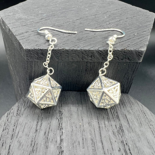 Silver D20 Earrings