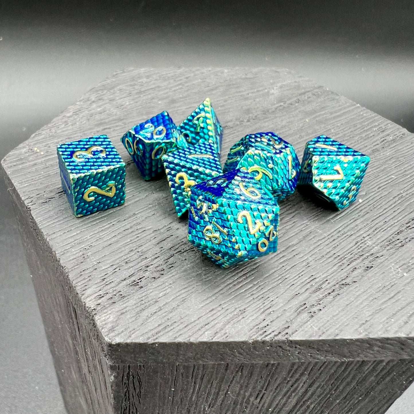 Teal and Gold Mini Dragon Scale Dice