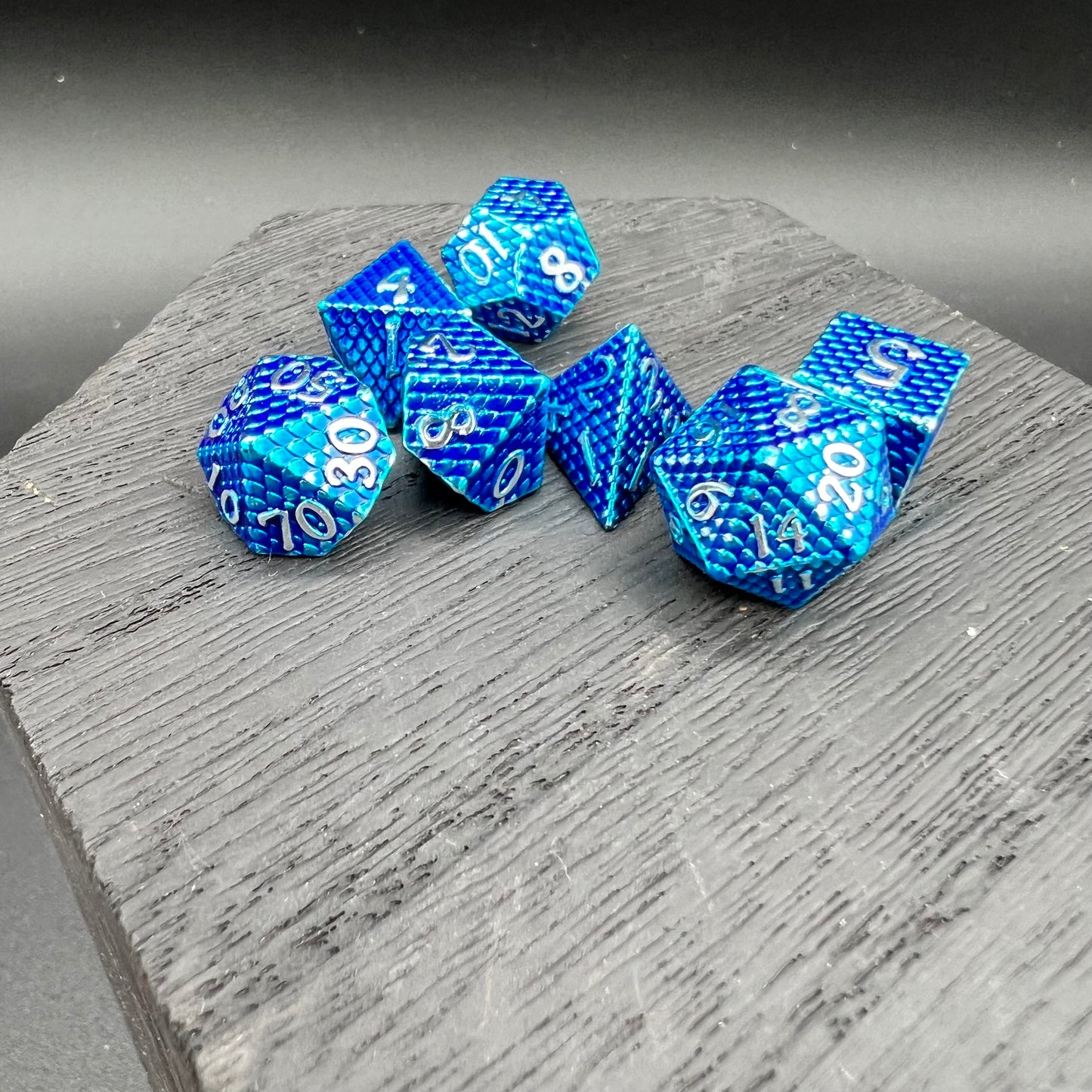 Blue and Silver Mini Dragon Scale Dice