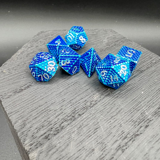 Blue and Silver Mini Dragon Scale Dice