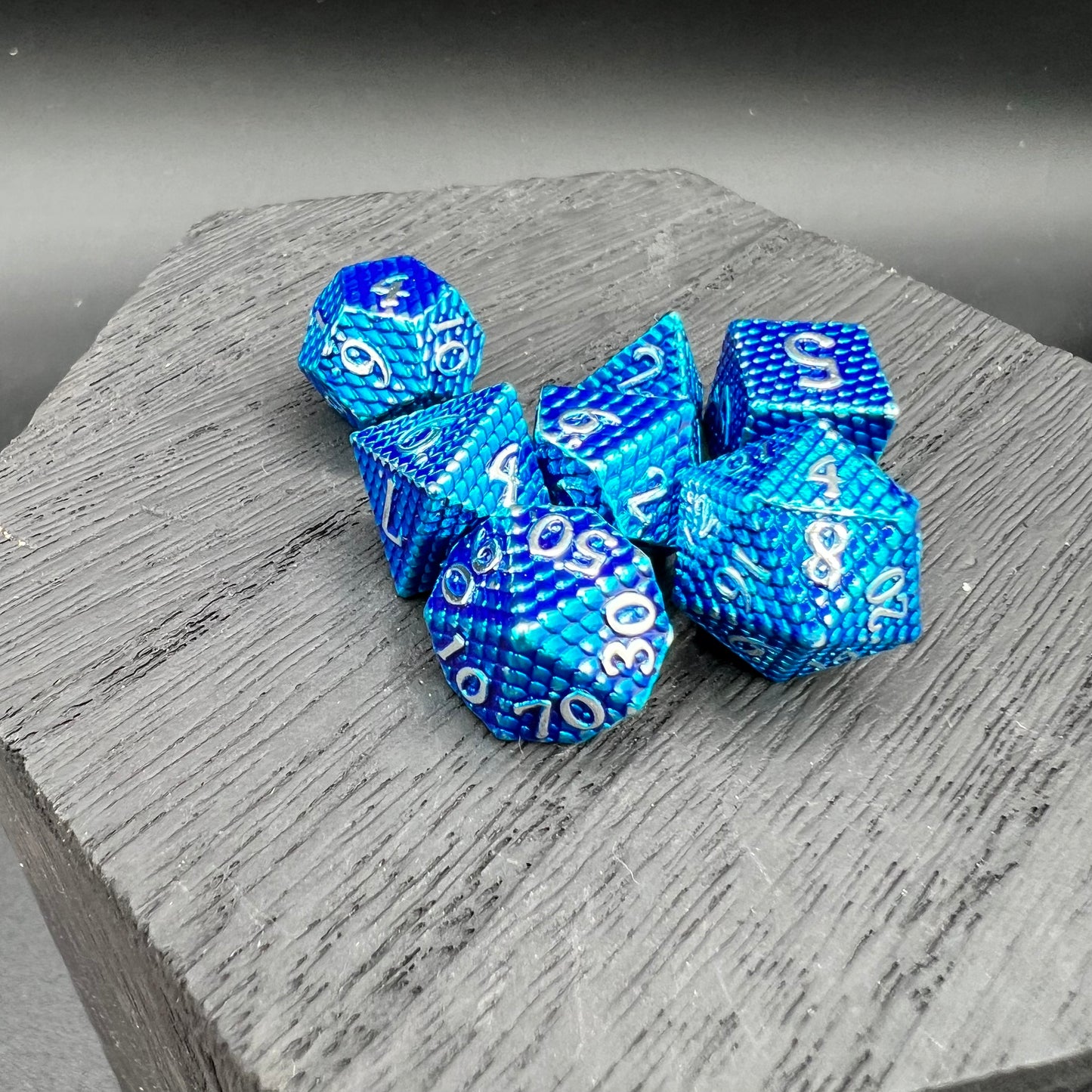 Blue and Silver Mini Dragon Scale Dice