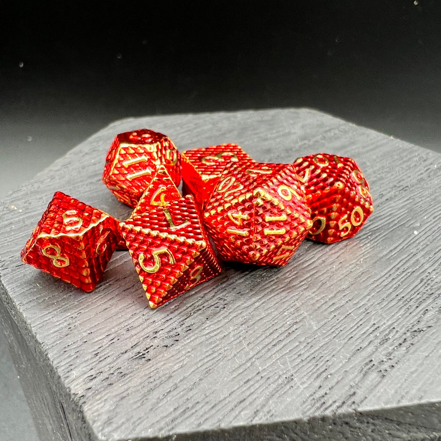 Red and Gold Mini Dragon Scale Dice