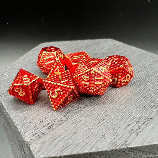 Red and Gold Mini Dragon Scale Dice