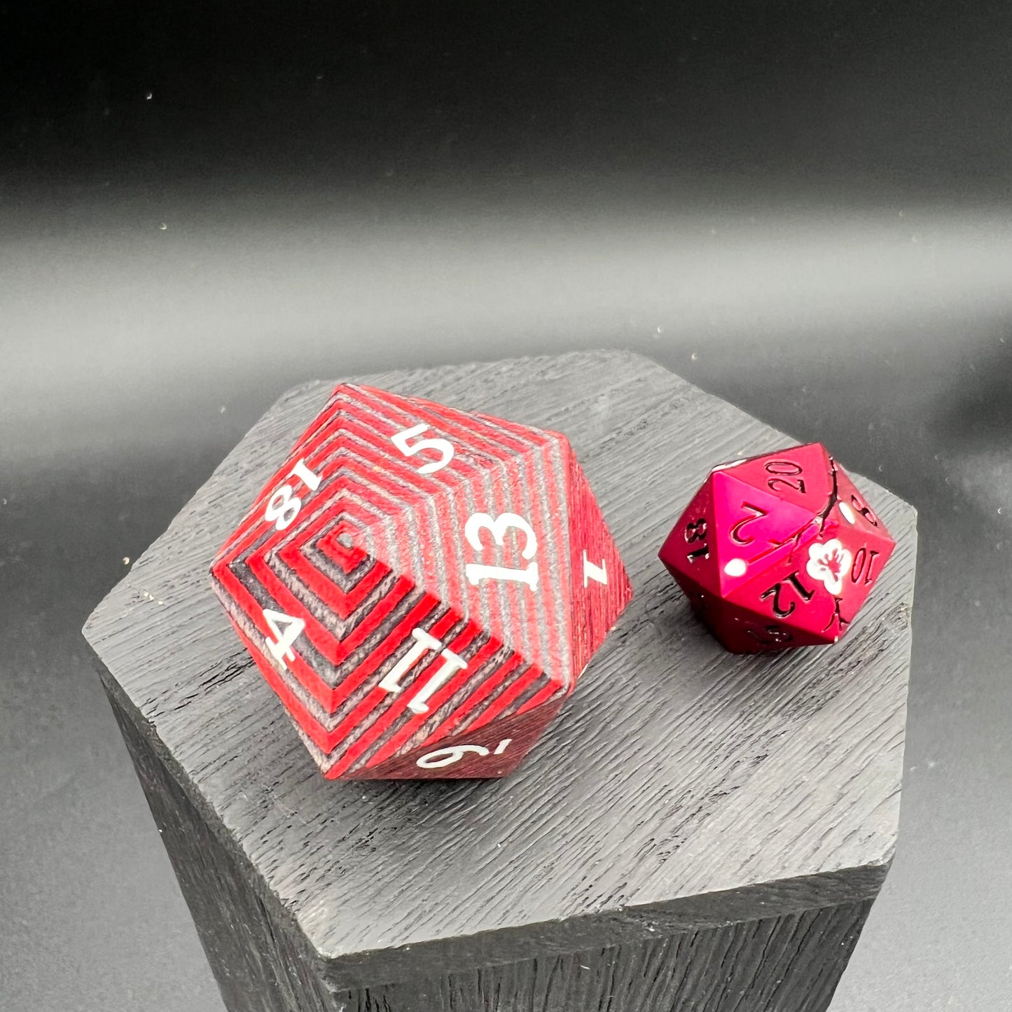 Red and Black Laminated Large Wood D20