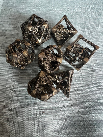 Antique Brass Caged Dragon Dice