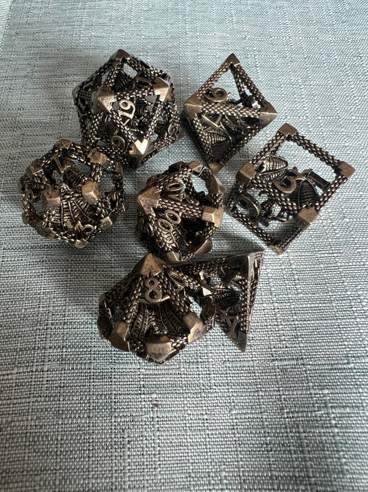 Antique Brass Caged Dragon Dice