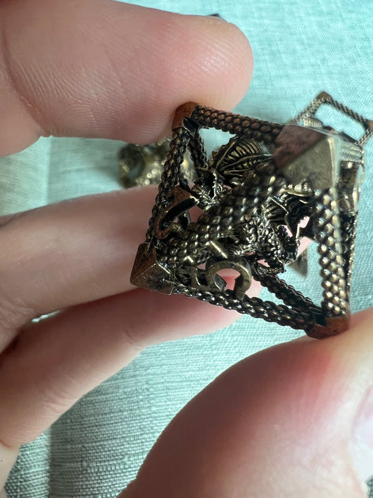 Antique Brass Caged Dragon Dice