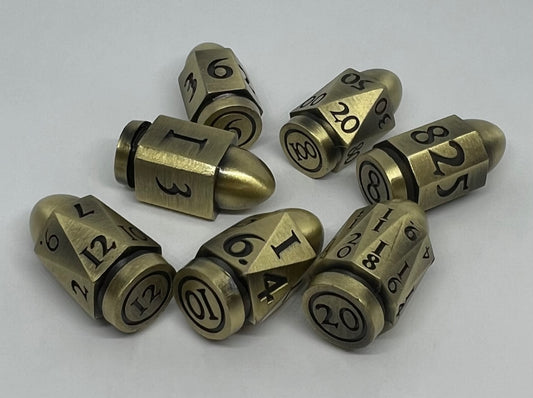 MB-03 Antique-Brass, Bullet, Metal Dice Set