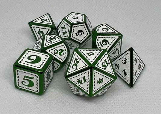 DS-01 White-on-Green, Dragon-Scale, Metal Dice Set