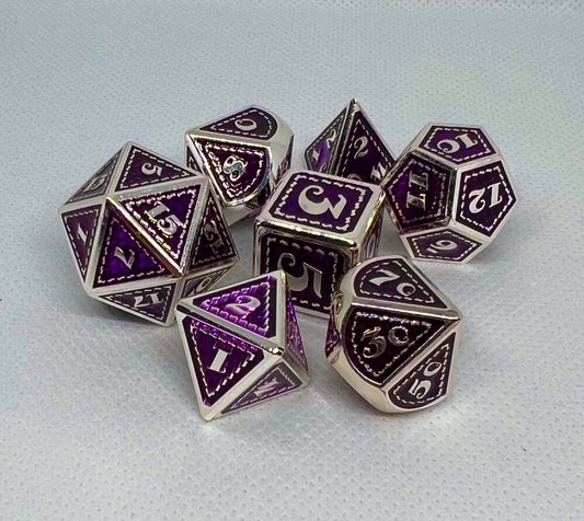 DS-03 Purple-on-Silver, Dragon-Scale, Metal Dice Set