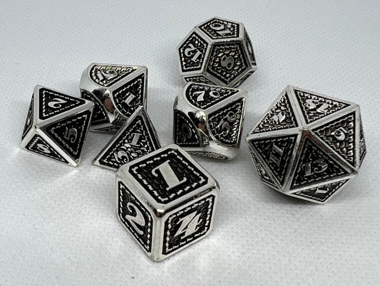 DS-04 Black-on-Silver, Dragon-Scale, Metal Dice Set