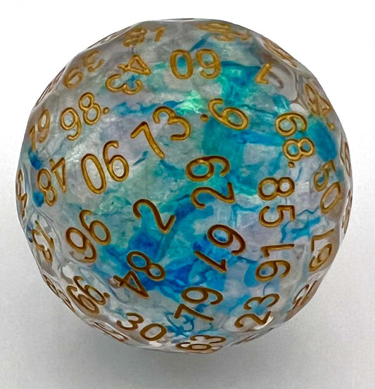 R1-14 Light-Blue-With-Gold-Flakes, Resin, D100 Die
