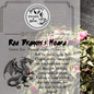 Tea packaging with green tea leaves, dragon illustration, and text about Red Dragon's Hoard tea.