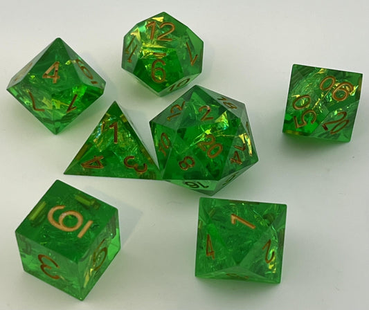 SE-07 Green, Sharp-Edged, Resin Dice Set