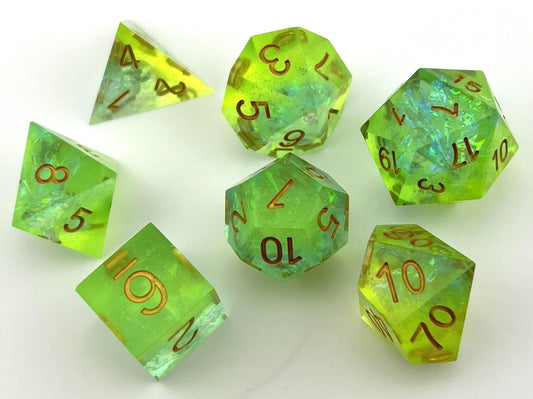 SE-12 Two-Tone-Green, Sharp-Edged, Resin Dice Set