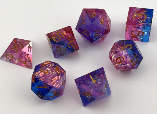 SE-21 Transparent-Pink-and-Blue, Sharp-Edged, Resin Dice Set