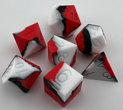 Red, White, and Black Silicone Dice