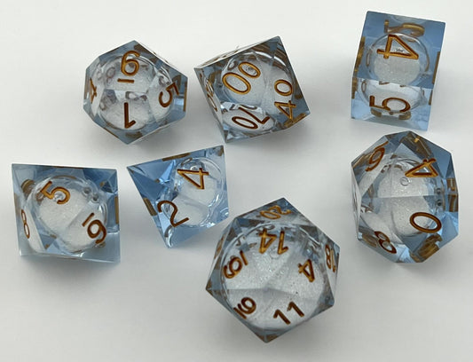 SL-02 Shiny-Blue, Liquid-Core-Series, Sharp-Edged, Resin Dice Set