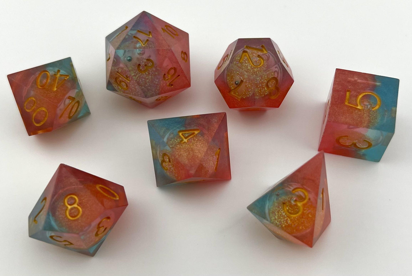 SL-03 Rose, Liquid-Core-Series, Sharp-Edged, Resin Dice Set