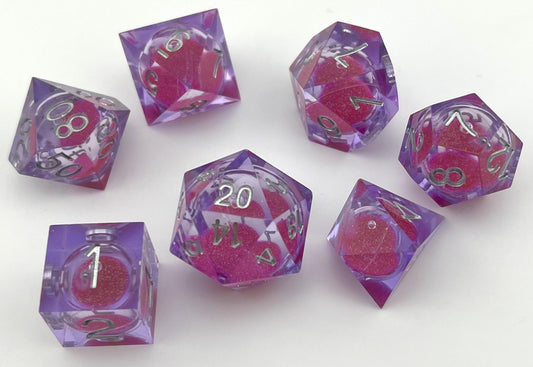 SL-07 Shiny-Purple, Liquid-Core-Series, Sharp-Edged, Resin Dice Set