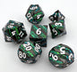 SM-09 Green-Stripes-on-Black-Nickel, Metal Dice Set