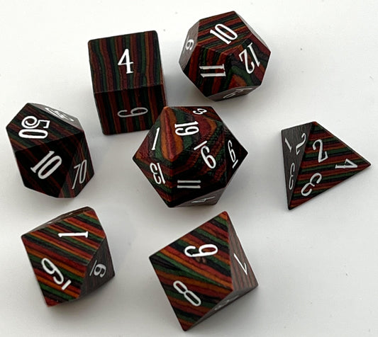 WD-02 Wood-Laminate, Quad-Colored (Green, Cream, Red and Black) Dice Set